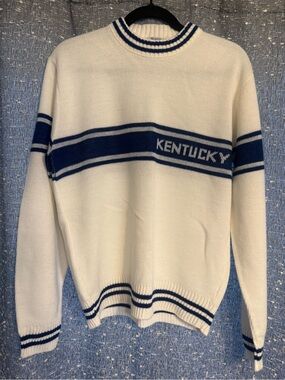 Vintage Brandon Made in USA Kentucky Stripe Crewneck Sweater - White & Navy